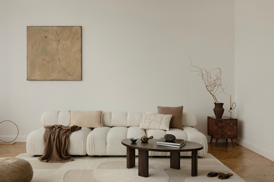 living room with neutral beige walls