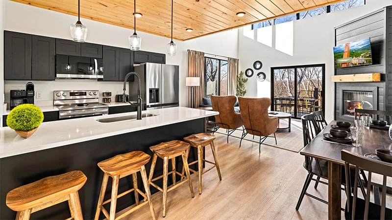The Lodges at Reedmont cabin kitchen and living room