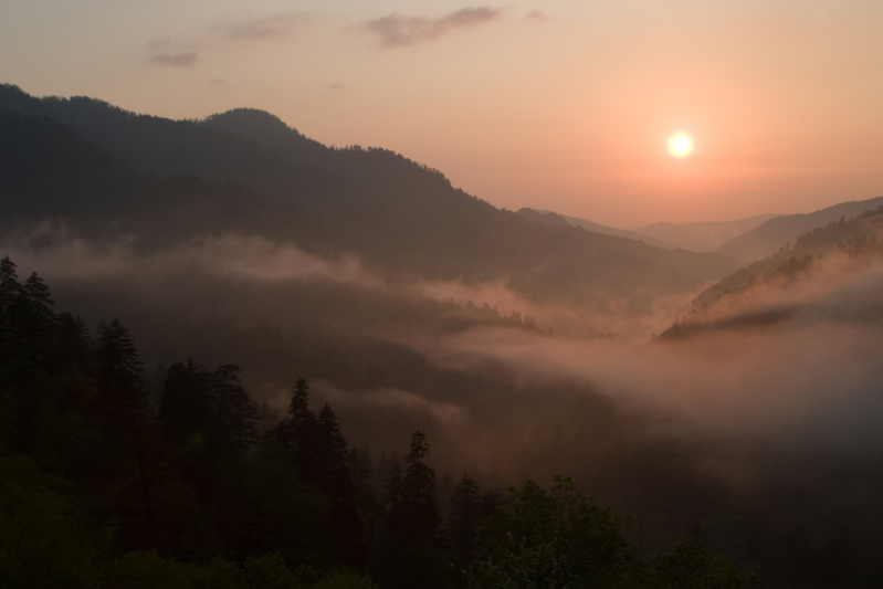 sunset at Morton's Overlook in the Smoky Mountains
