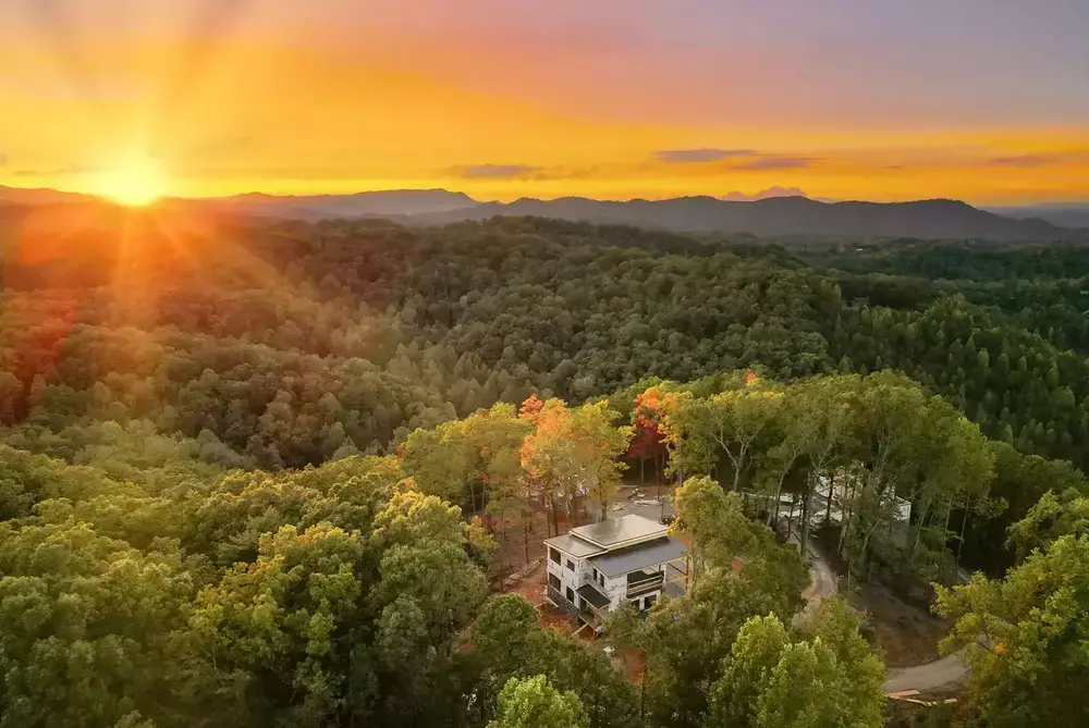 aerial view of Heavens View Lane property at sunset