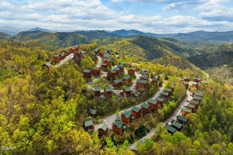 aerial view of Bird Nest Way cabin community