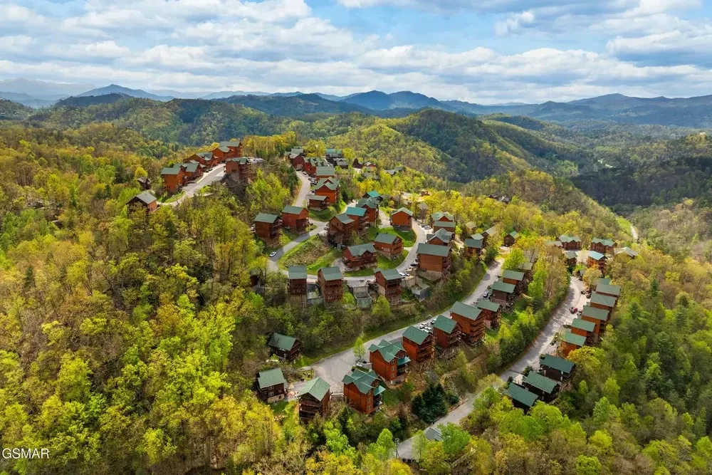 aerial view of Bird Nest Way cabin community 